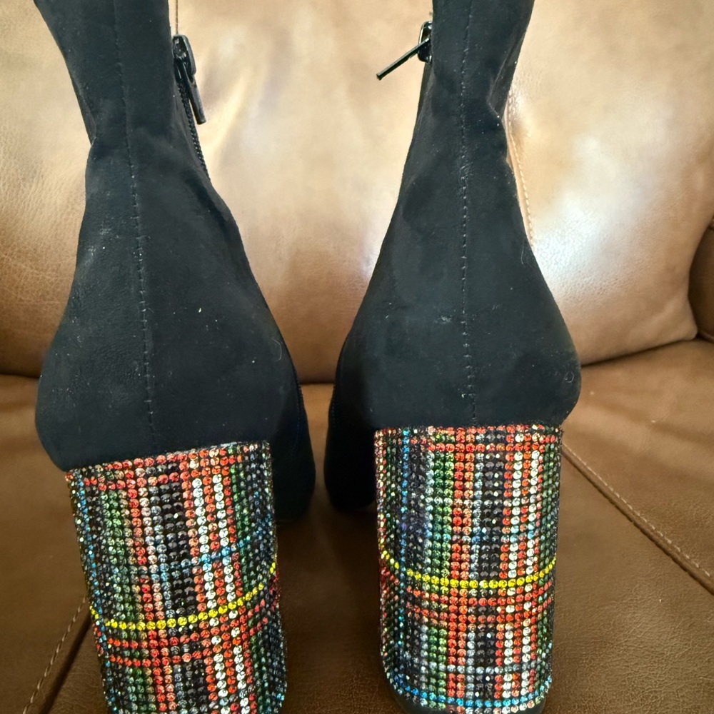 Betsey Johnson | Black Suede Boots with Multi Color Heel - Picture 6 of 11